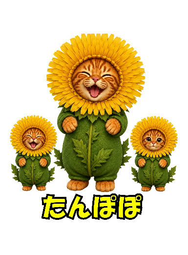 じゃれねこ『3月☆12 たんぽぽ』 たんぽぽのぐうたらねこ｜元気いっぱい！（HGCStudioFの定番Tシャツ）