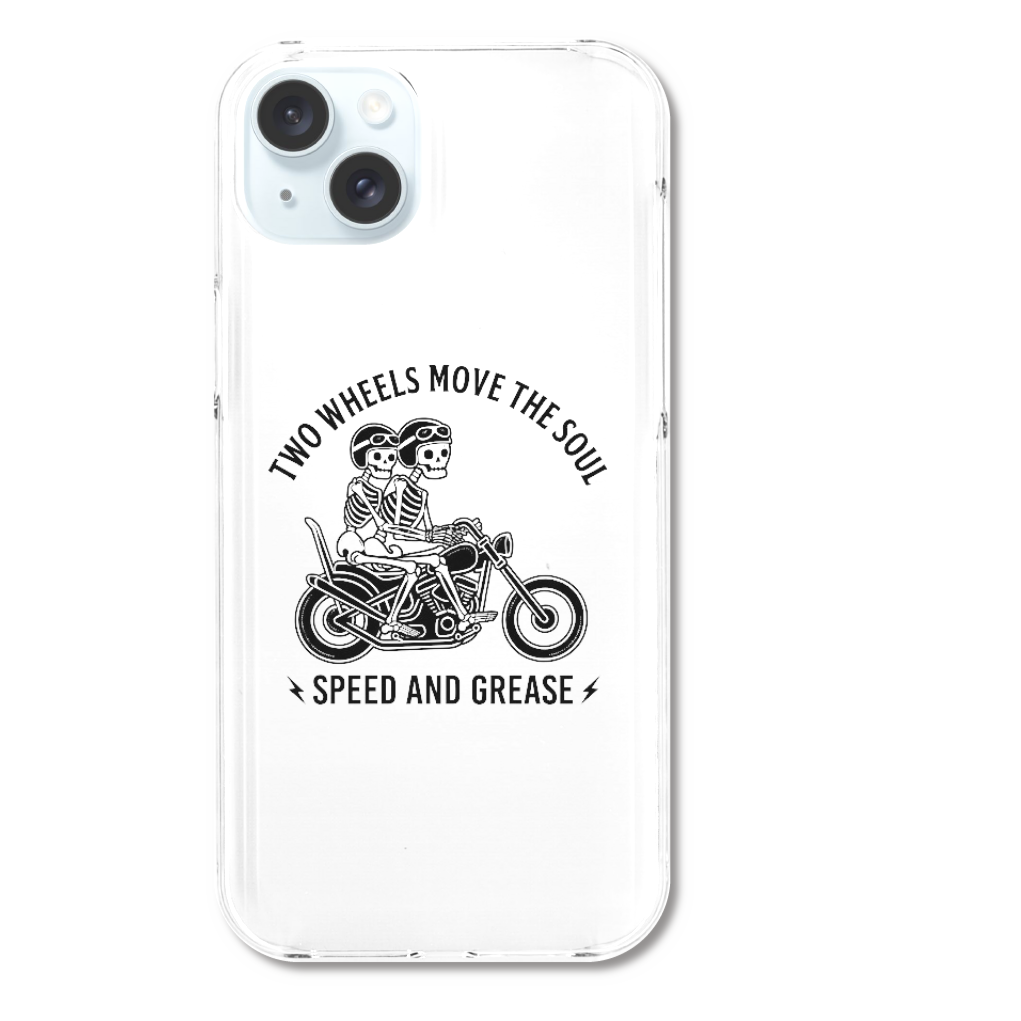 【Speed & Grease】iPhone15 Plus スカルバイカー ハードケース（ホワイト）