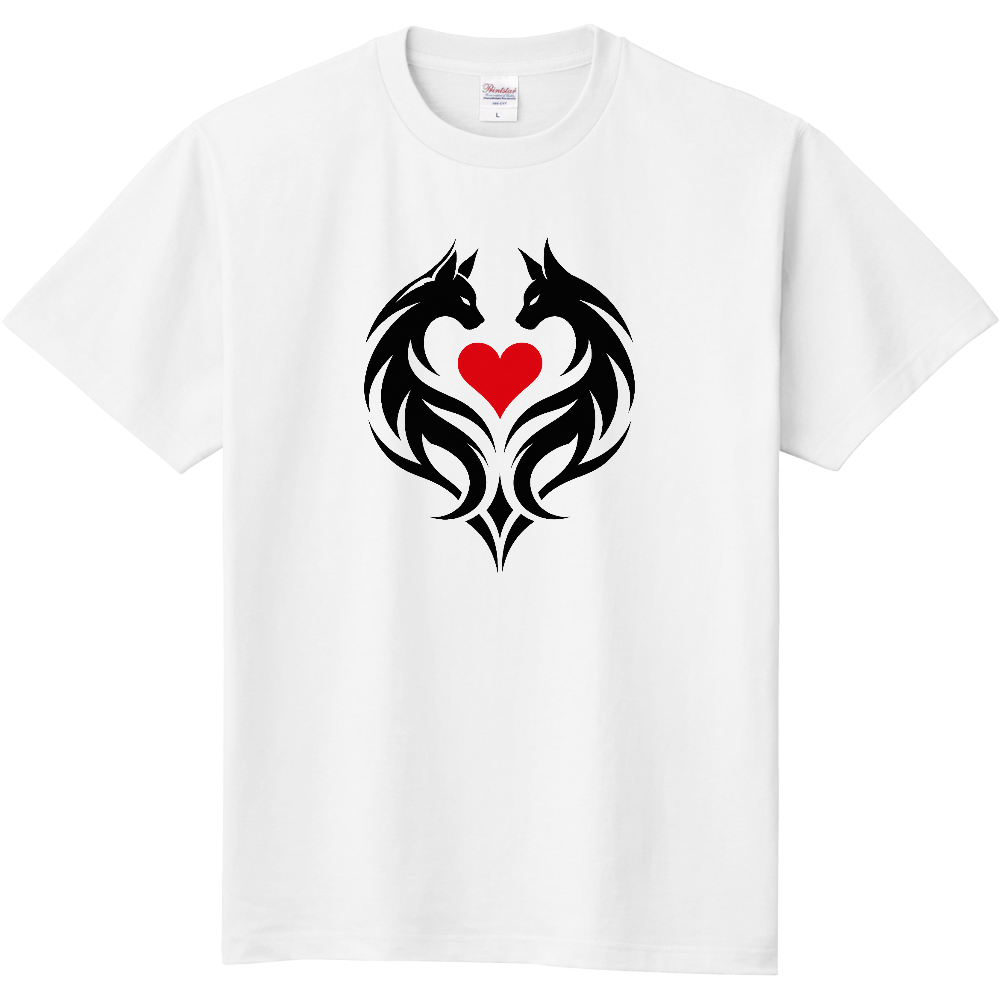 Tシャツ/Twin Wolf Heart/ホワイト
