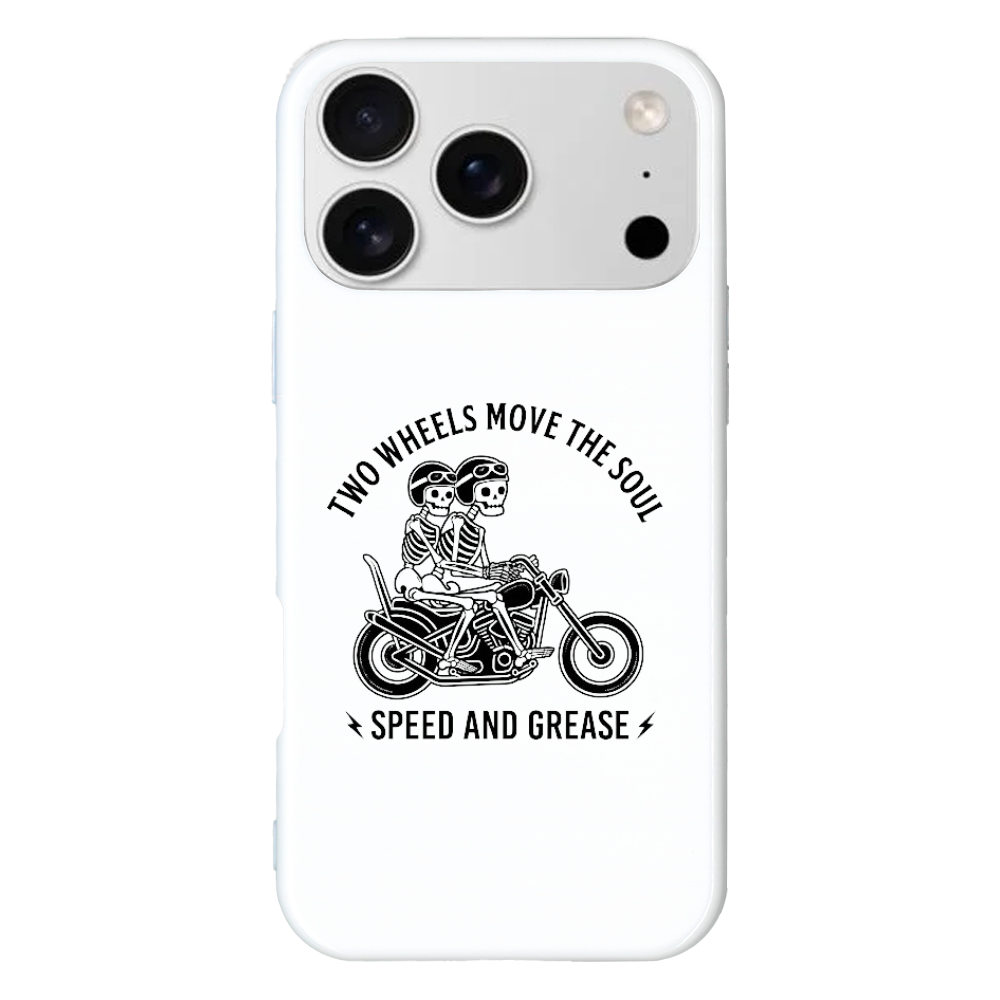 【Speed & Grease】iPhone17 ProMax / 18 ProMax スカルバイカー ハードケース（ホワイト）