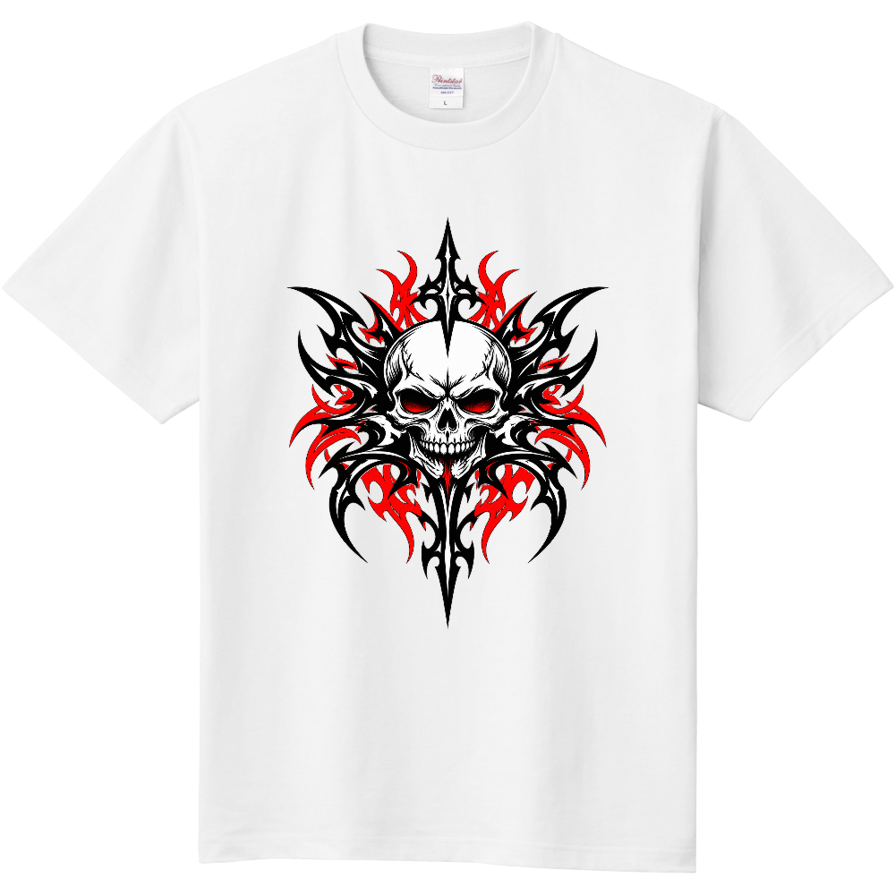 Tシャツ/Crimson Tribal Skull/ホワイト