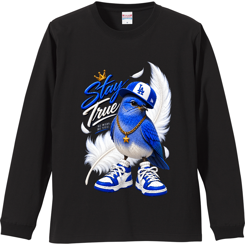 Stay True ブルーバード レタリングロゴ リブ付きロンT