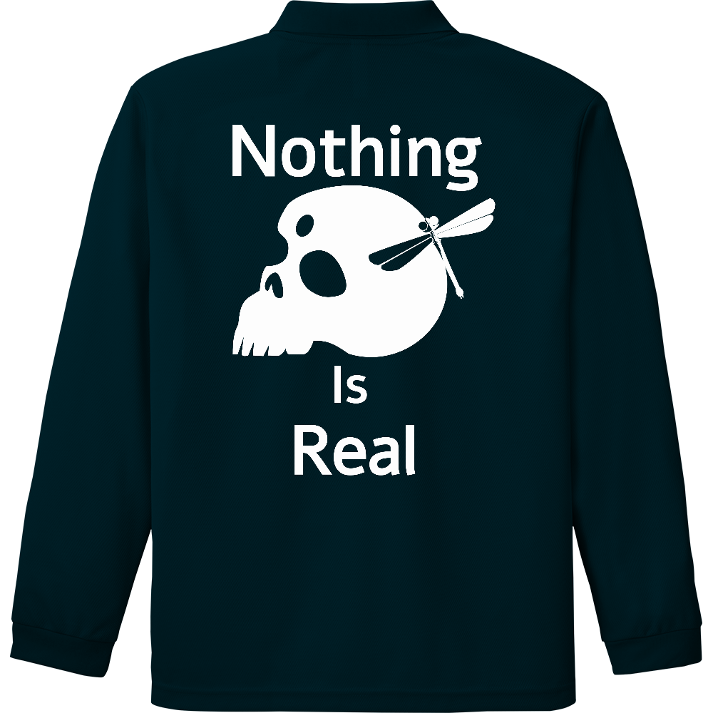 Nothing Is Real（白）ドライ長袖ポロシャツ(ポケット付き)