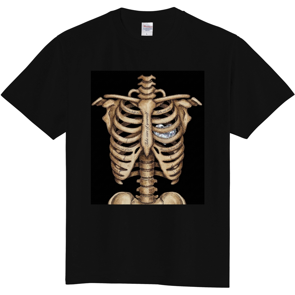 【エモい心臓】ガラスのハートと骸骨のTシャツ / 骨・ハロウィン・個性的