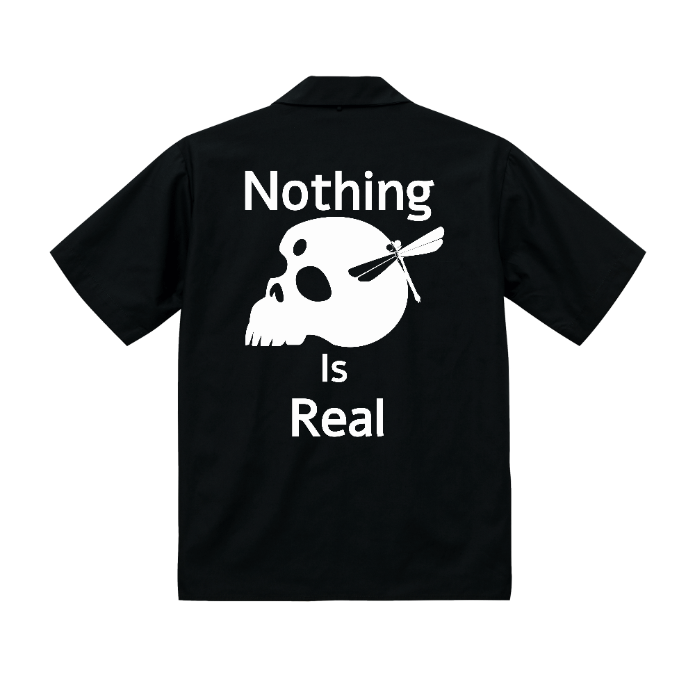 「Nothing Is Real（白）T/Cオープンカラーシャツ
