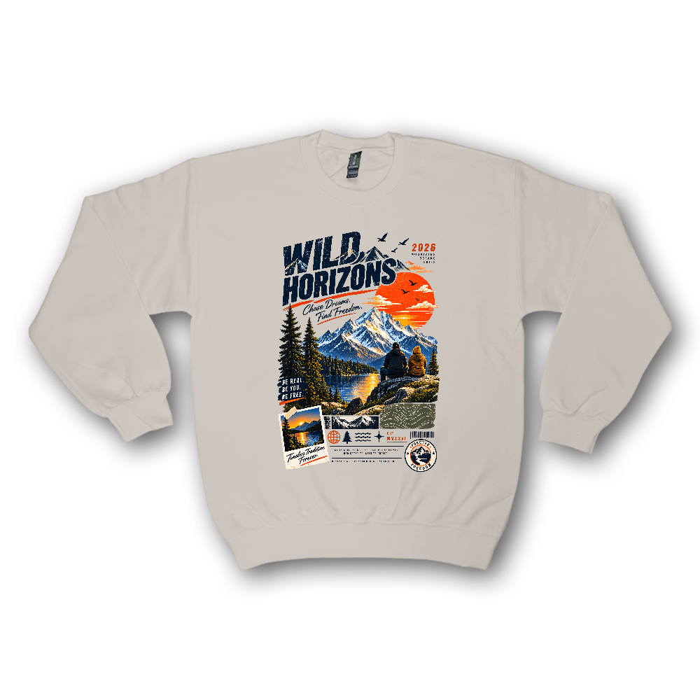 WILD HORIZONS マウンテンロゴ クルーネックスウェット — GILDAN仕様 —