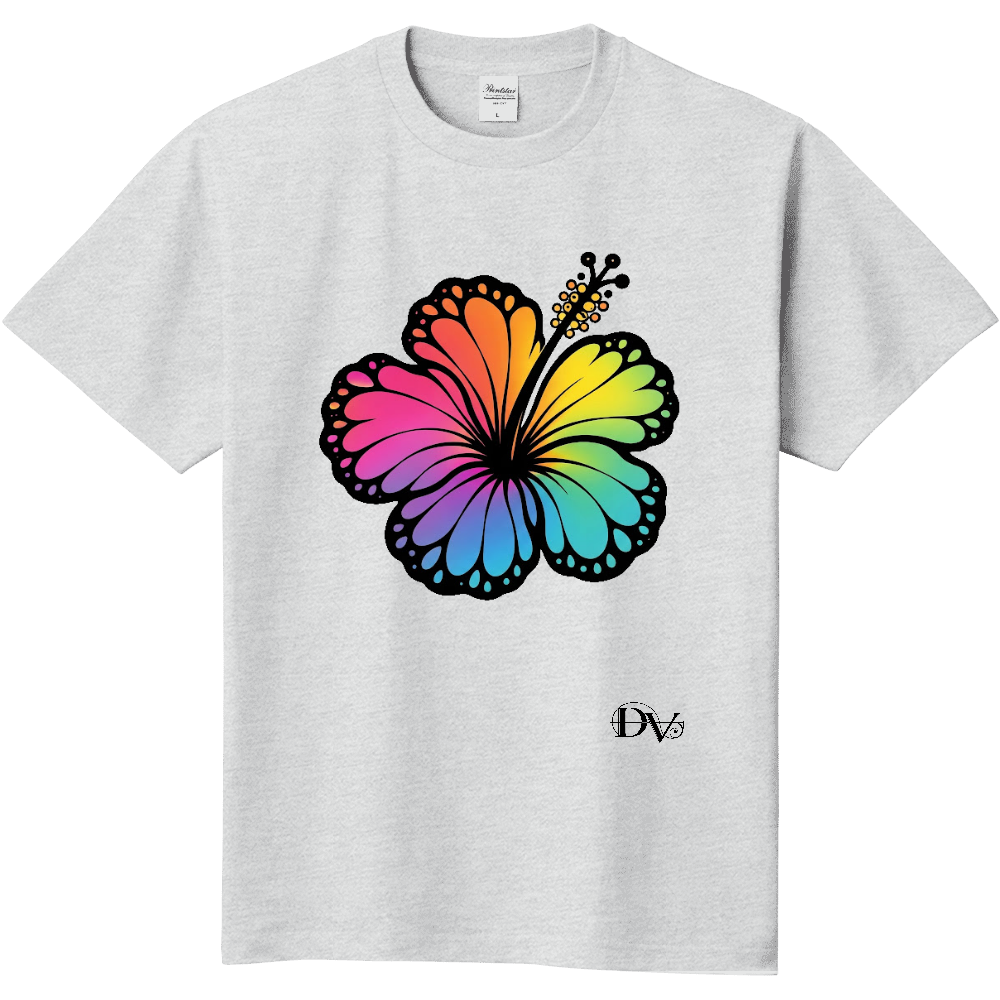 Tシャツ/ハイビスカスB/アッシュ/マルチ