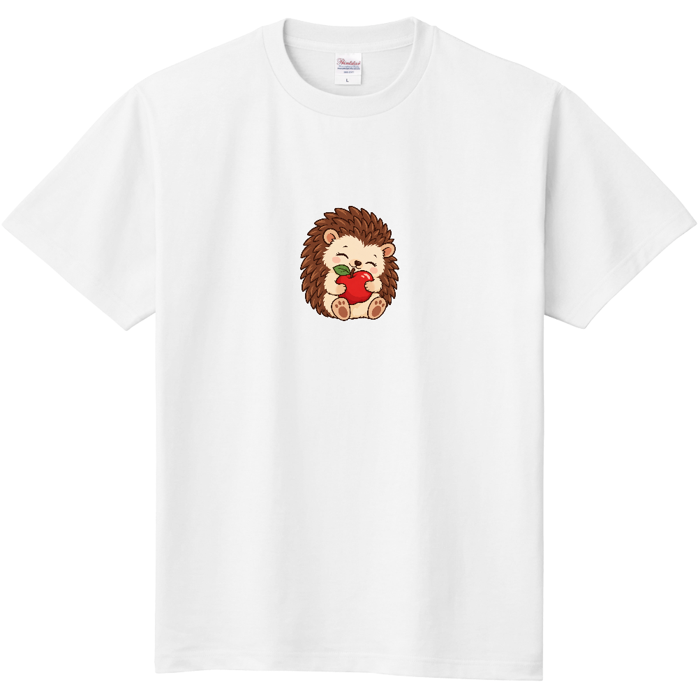 りんごをぎゅっと|にっこりハリネズミTシャツ