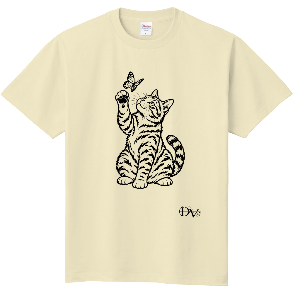 Tシャツ/ネコと蝶/アイボリー