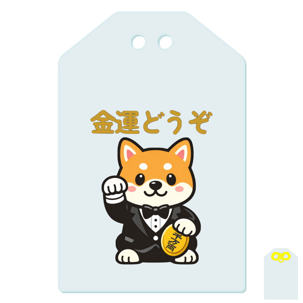 金運どうぞ｜招き柴犬の縁起デザインお守り