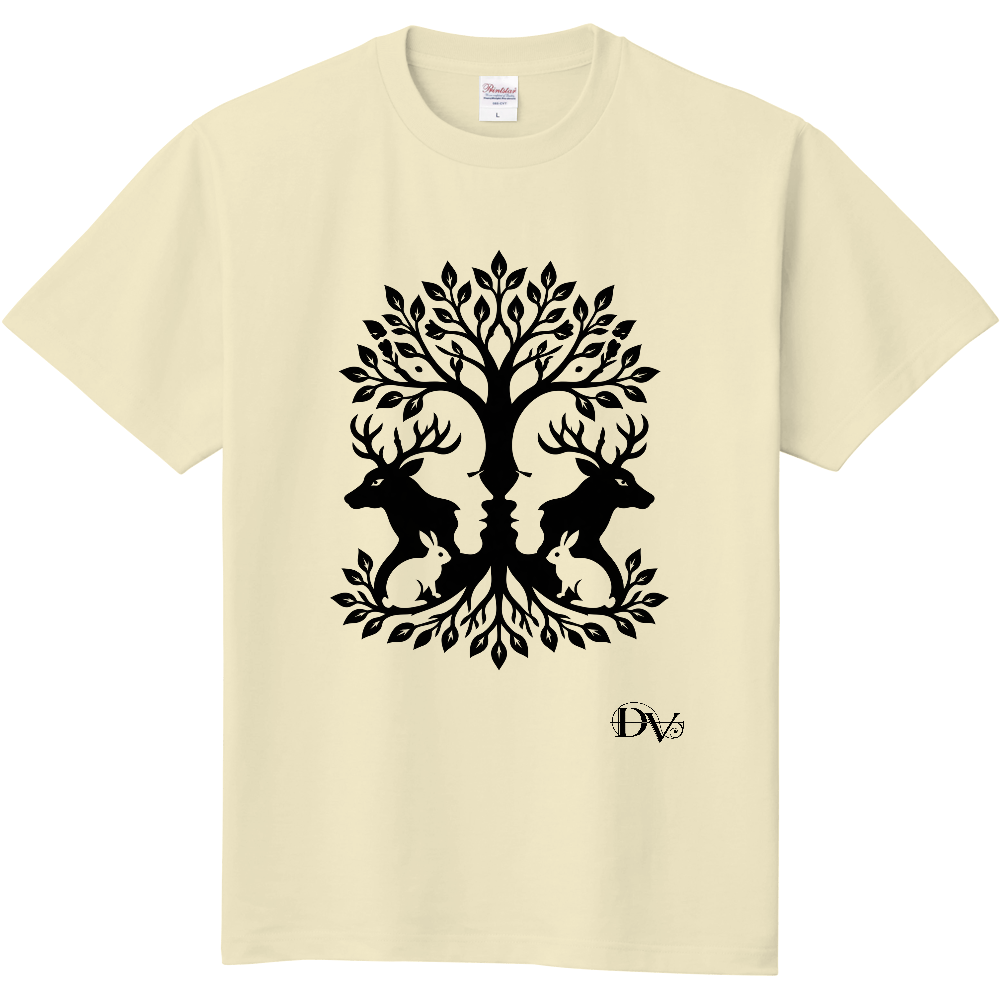 Tシャツ/木と鹿と兎と/アイボリー