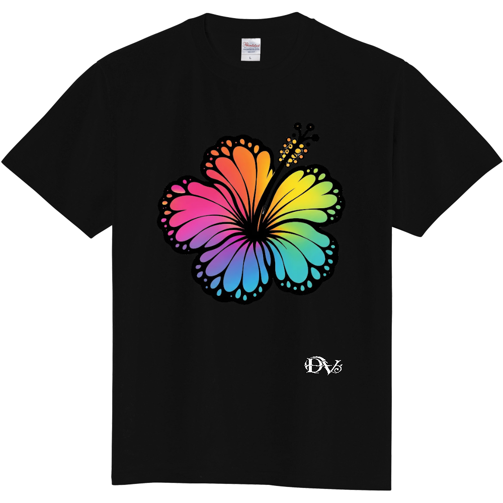 Tシャツ/ハイビスカスB/ブラック/マルチ