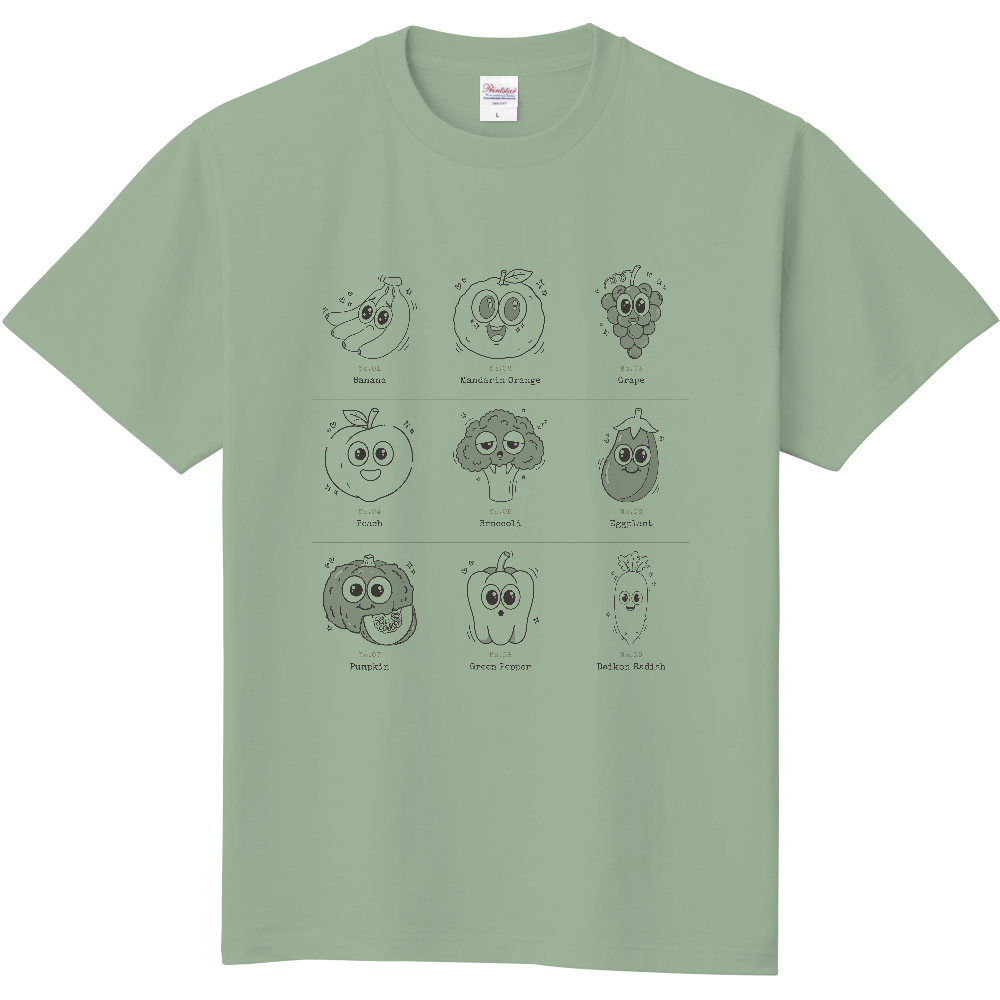 くだものとやさい図鑑Tシャツ（ライトセージ）｜食図鑑