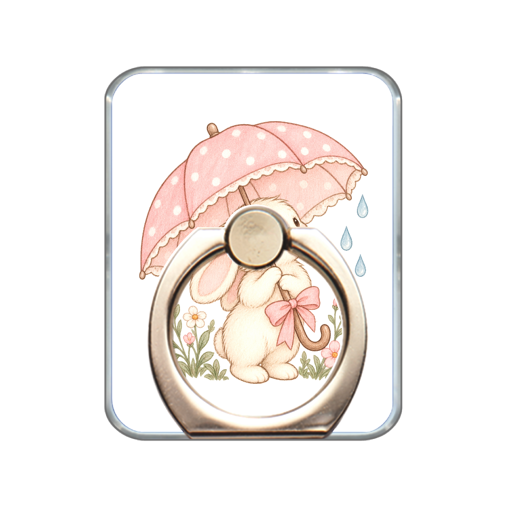 雨の日うさぎのピンク傘
