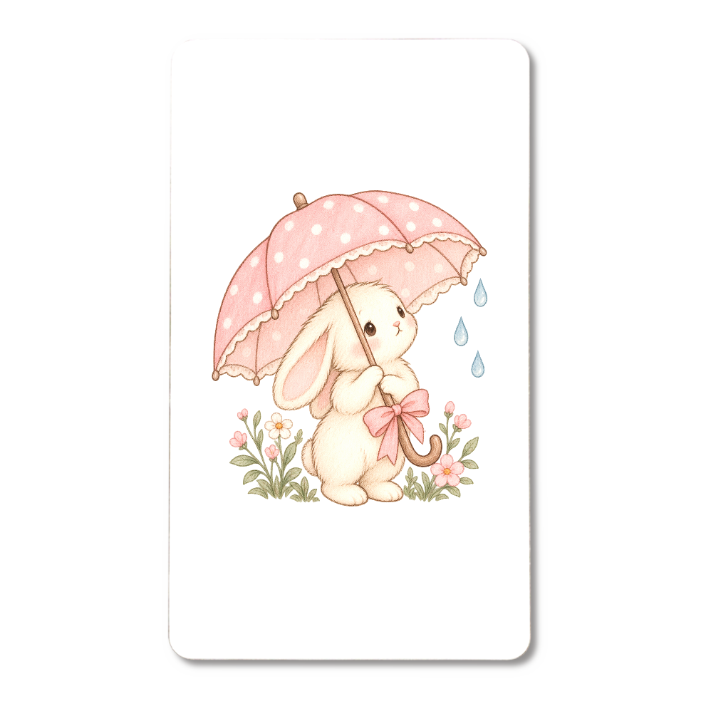 雨の日うさぎのピンク傘