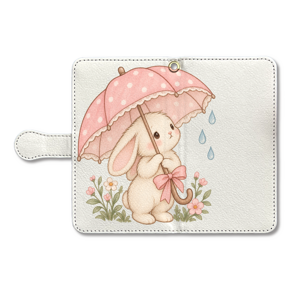 雨の日うさぎのピンク傘