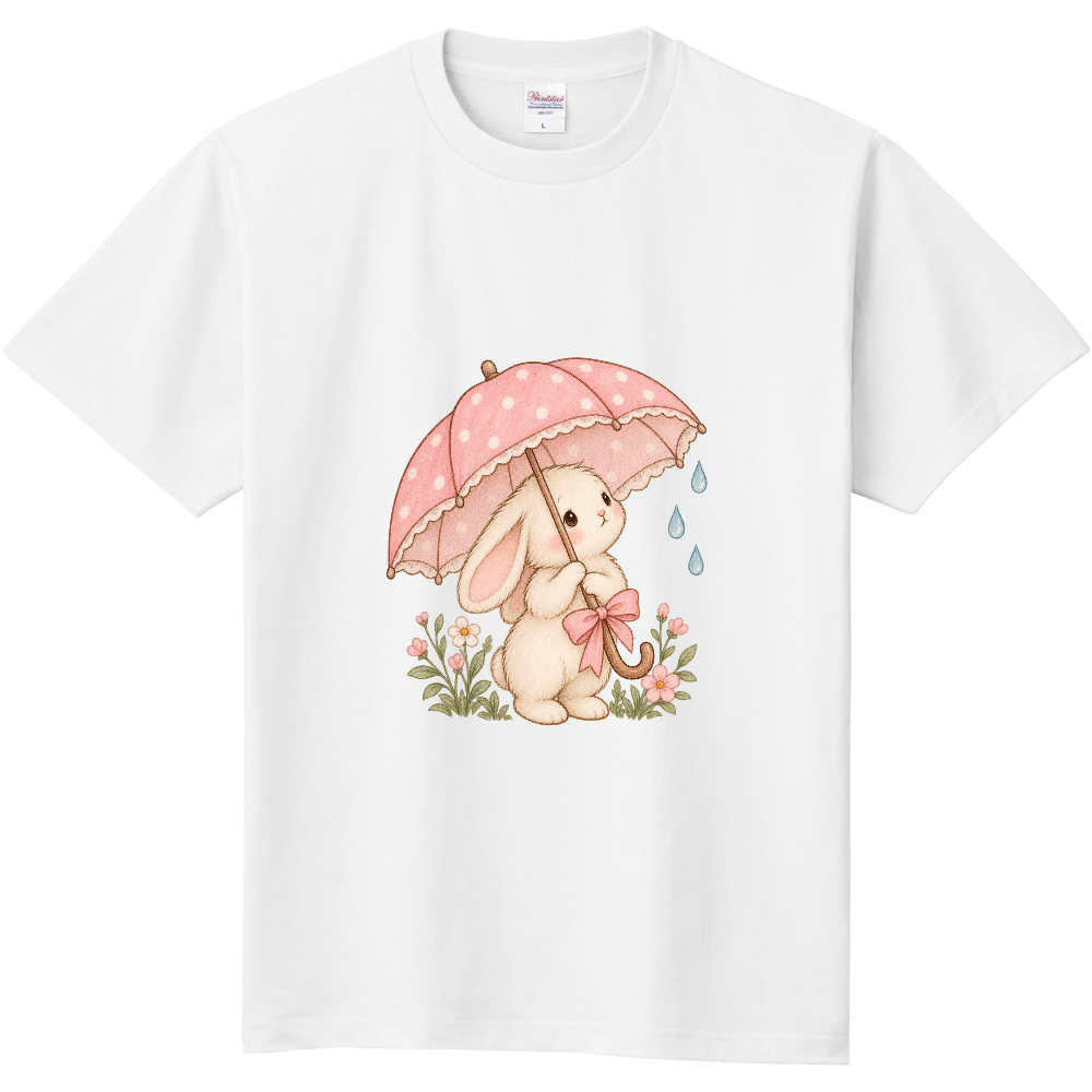 雨の日うさぎのピンク傘