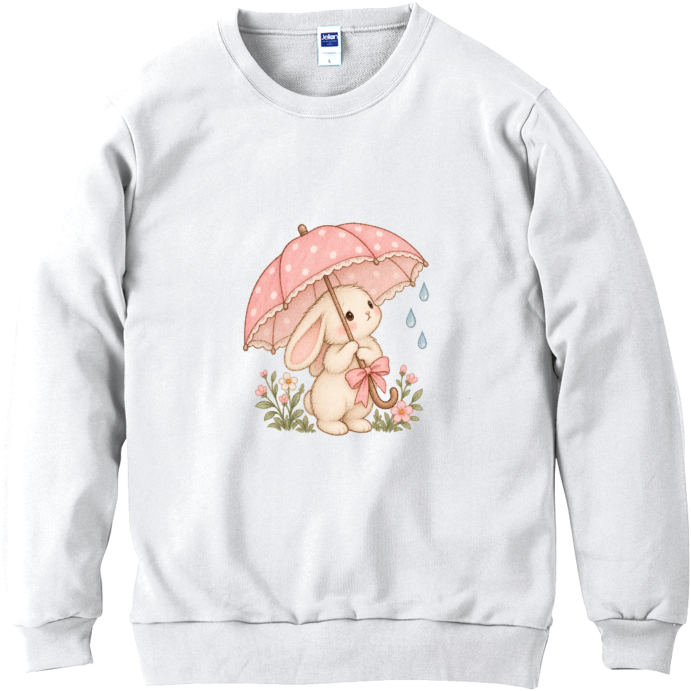 雨の日うさぎのピンク傘