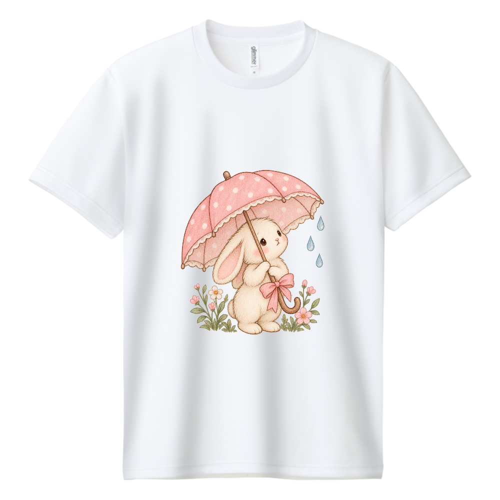 雨の日うさぎのピンク傘