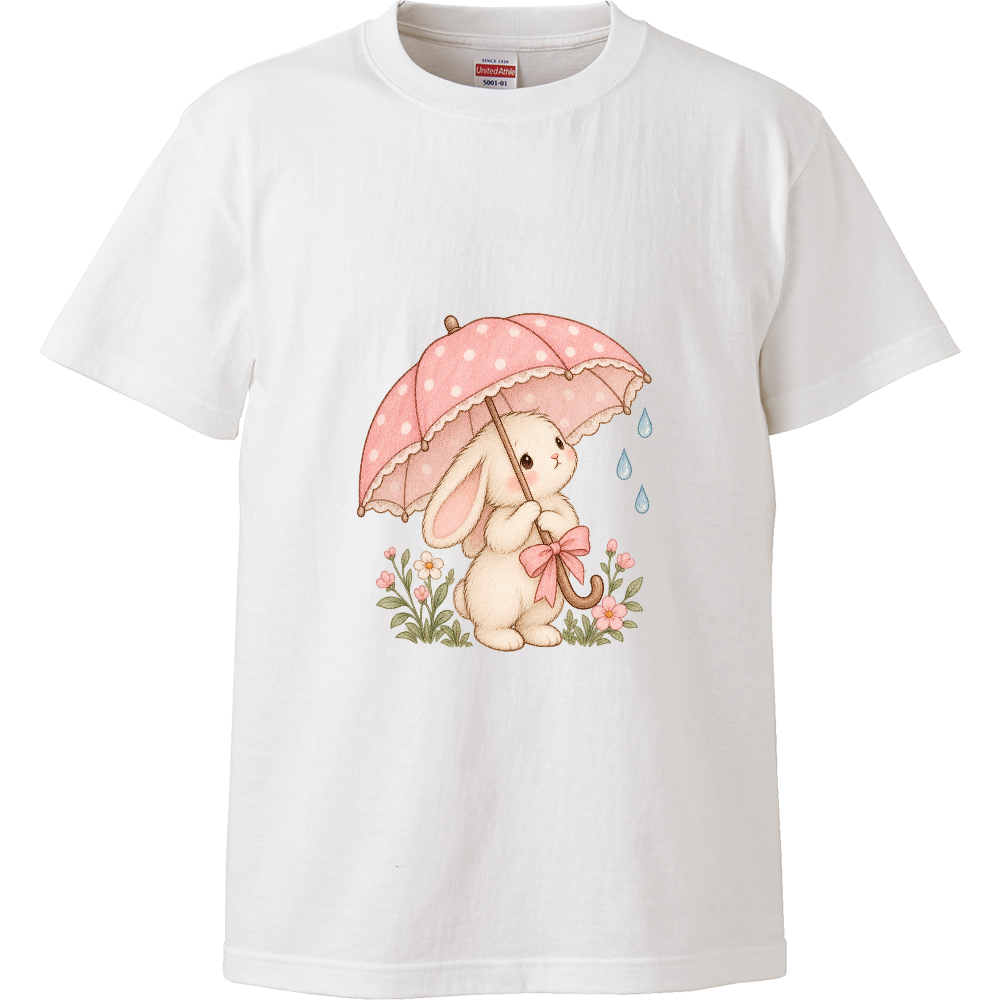 雨の日うさぎのピンク傘