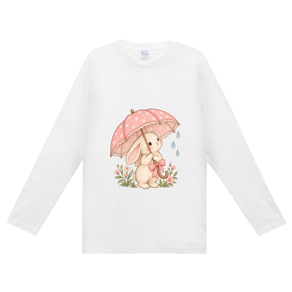 雨の日うさぎのピンク傘