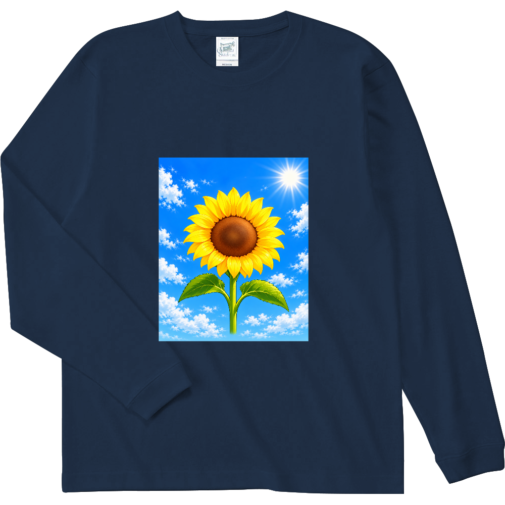 青空に輝くひまわりの長袖Tシャツ　キッズ