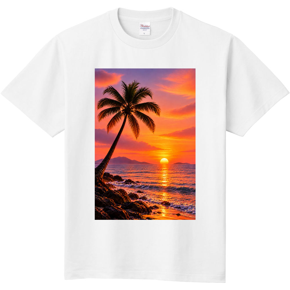 南国の夕陽とヤシの木 Tシャツ