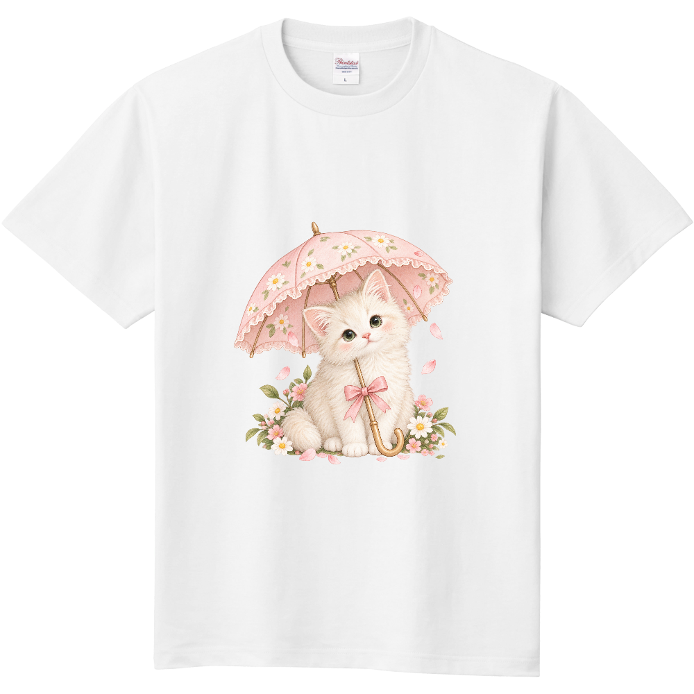 小花の傘とこねこ