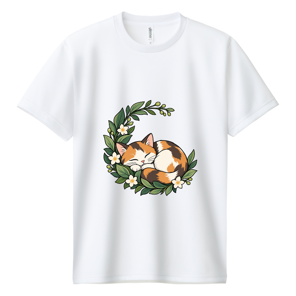 植物のゆりかごで眠る三毛猫
