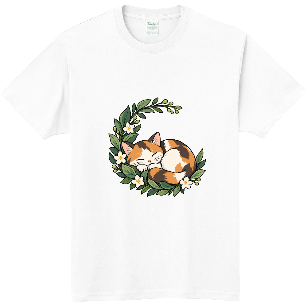 植物のゆりかごで眠る三毛猫