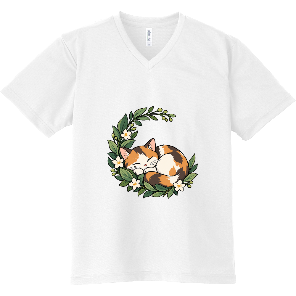 植物のゆりかごで眠る三毛猫