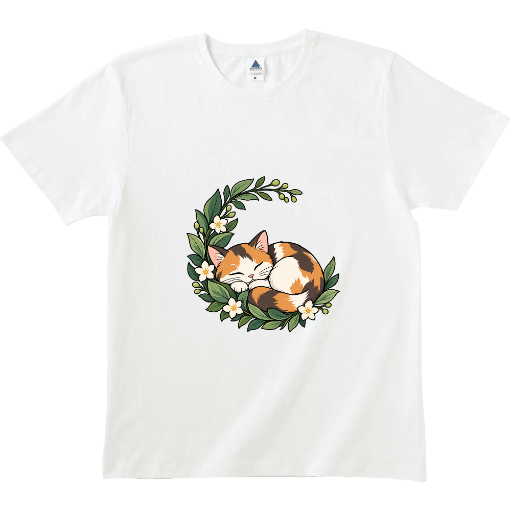 植物のゆりかごで眠る三毛猫