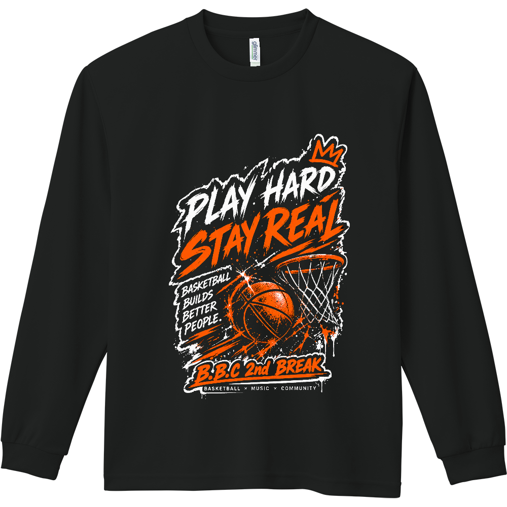 ロンT Play hard ブラック
