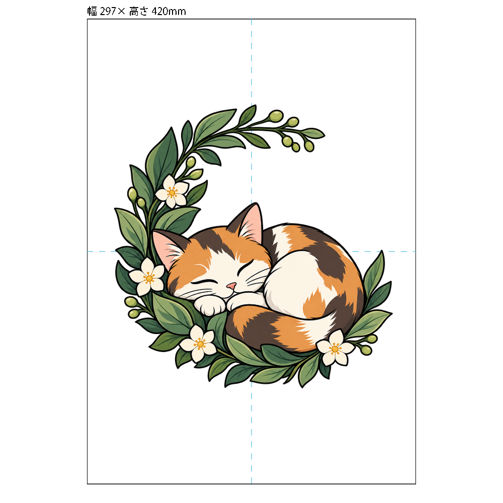 植物のゆりかごで眠る三毛猫