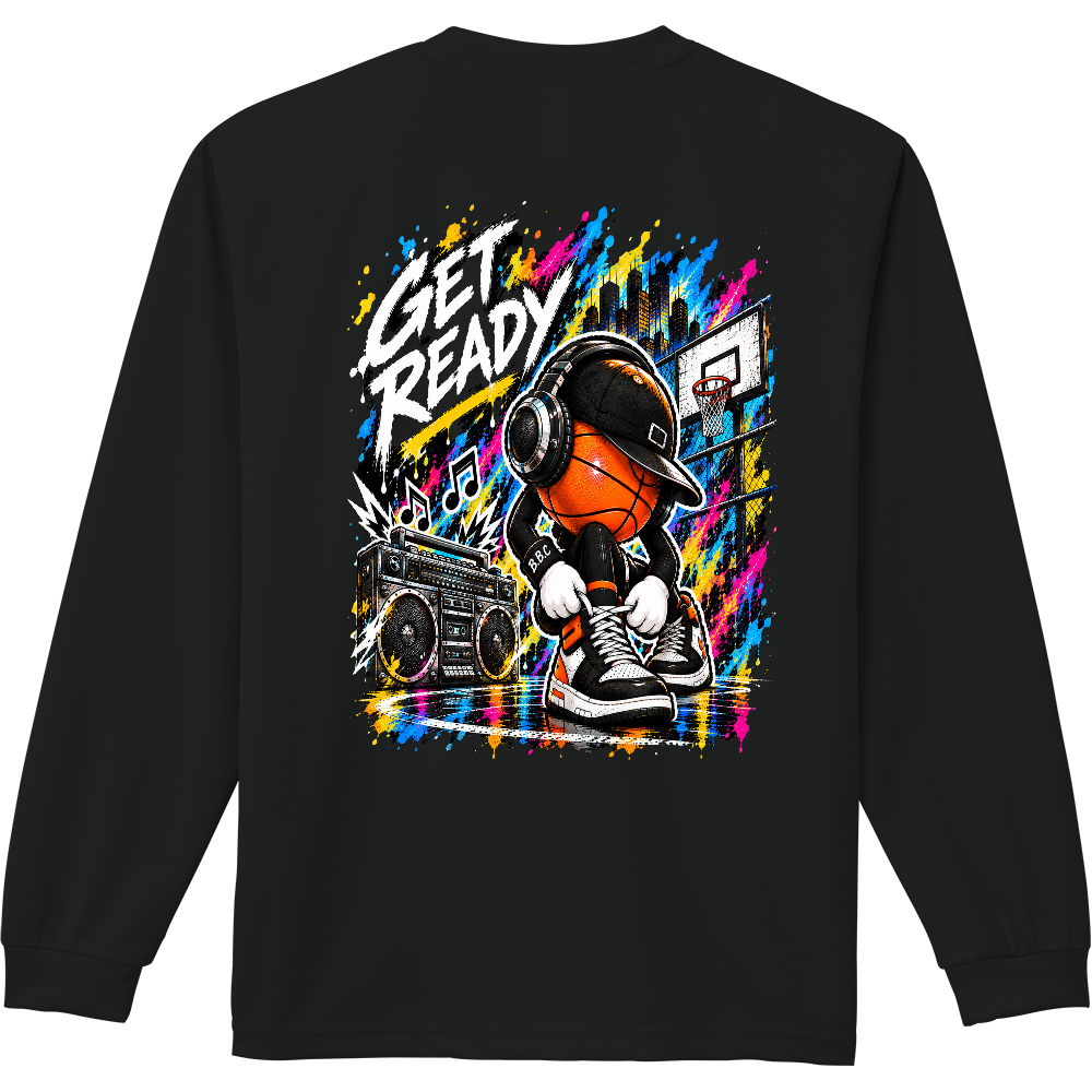 ロンT GET READY ブラック バックプリント