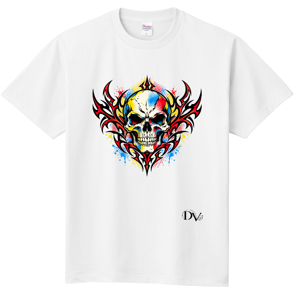 Tシャツ/TRIBAL POP SKULL/ホワイト