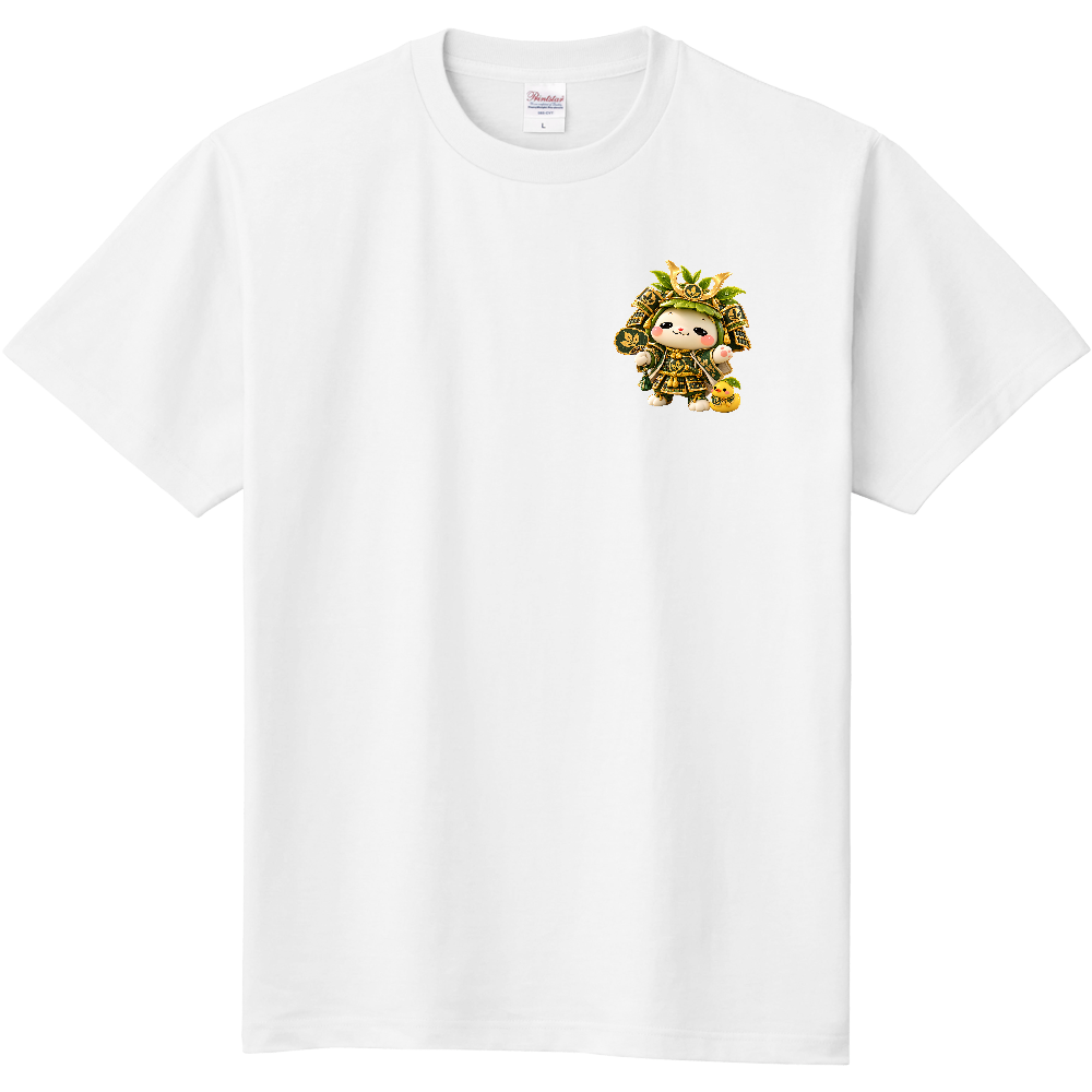 POYUNELA ほっこお茶の葉かぶとTシャツ｜和風よろいのキャラクター＆ひよこ