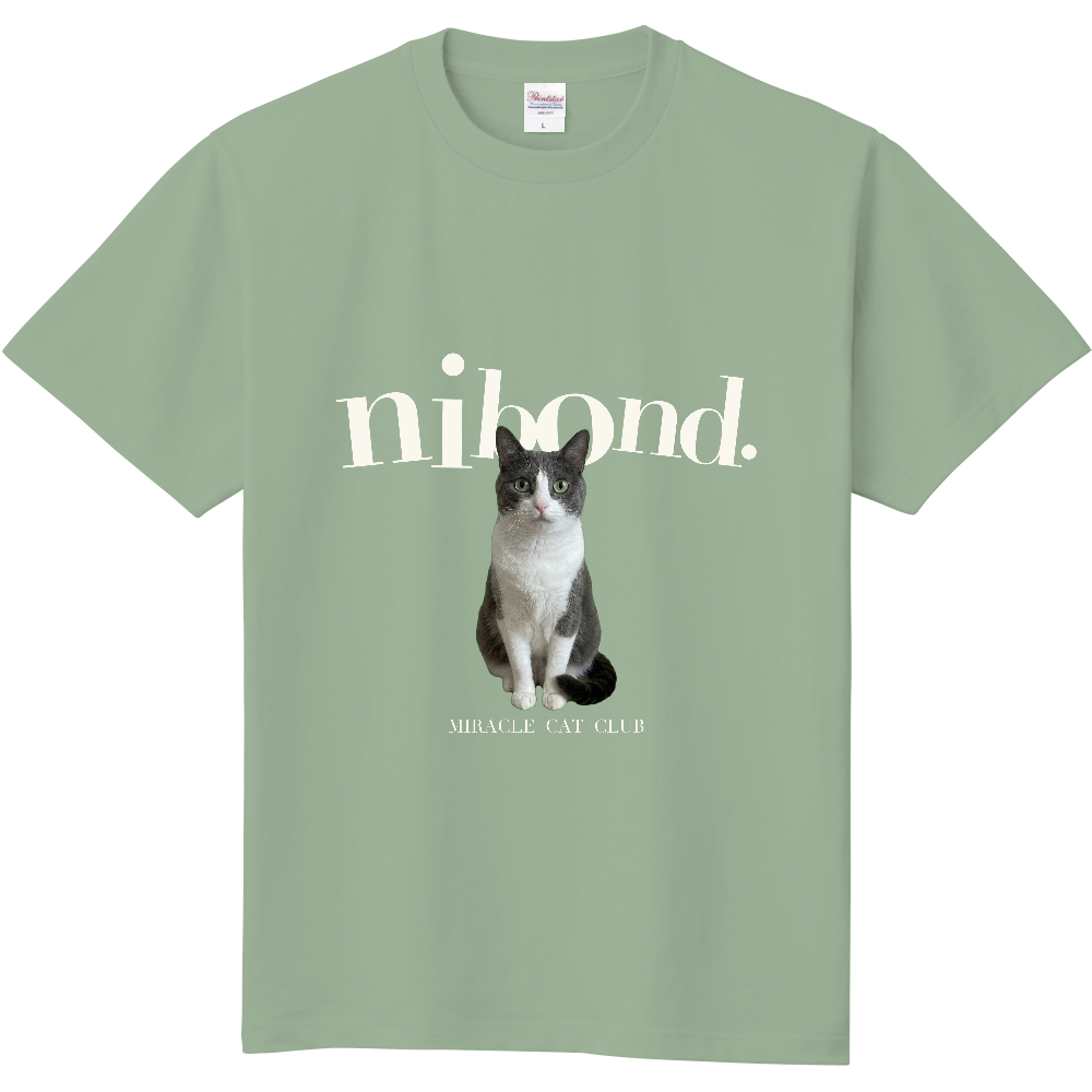 nibond. miracle cat club Tシャツ（セージ×アイボリーロゴ）