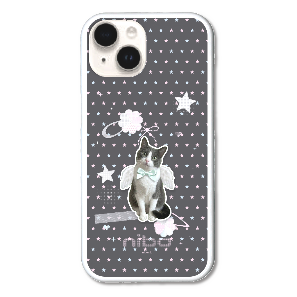 天使にぼ ステッチ星柄 iPhoneケース（iPhone15）