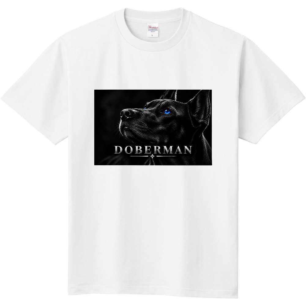 ドーベルマン ブルーアイ グラフィック ホワイトTシャツ
