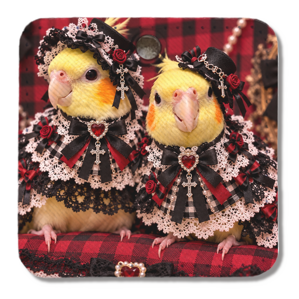オカメインコの初と叶姉妹　ゴスロリコスプレ仕様レザーキーホルダー