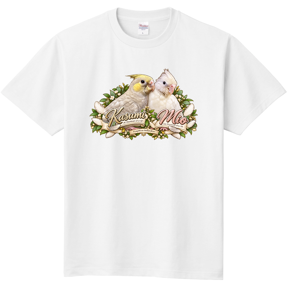 オカメインコの霞と澪のペア　バストアップTシャツ