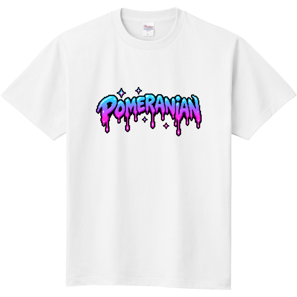 「POMERANIAN NEON PIXEL」グラデーション プリントTシャツ