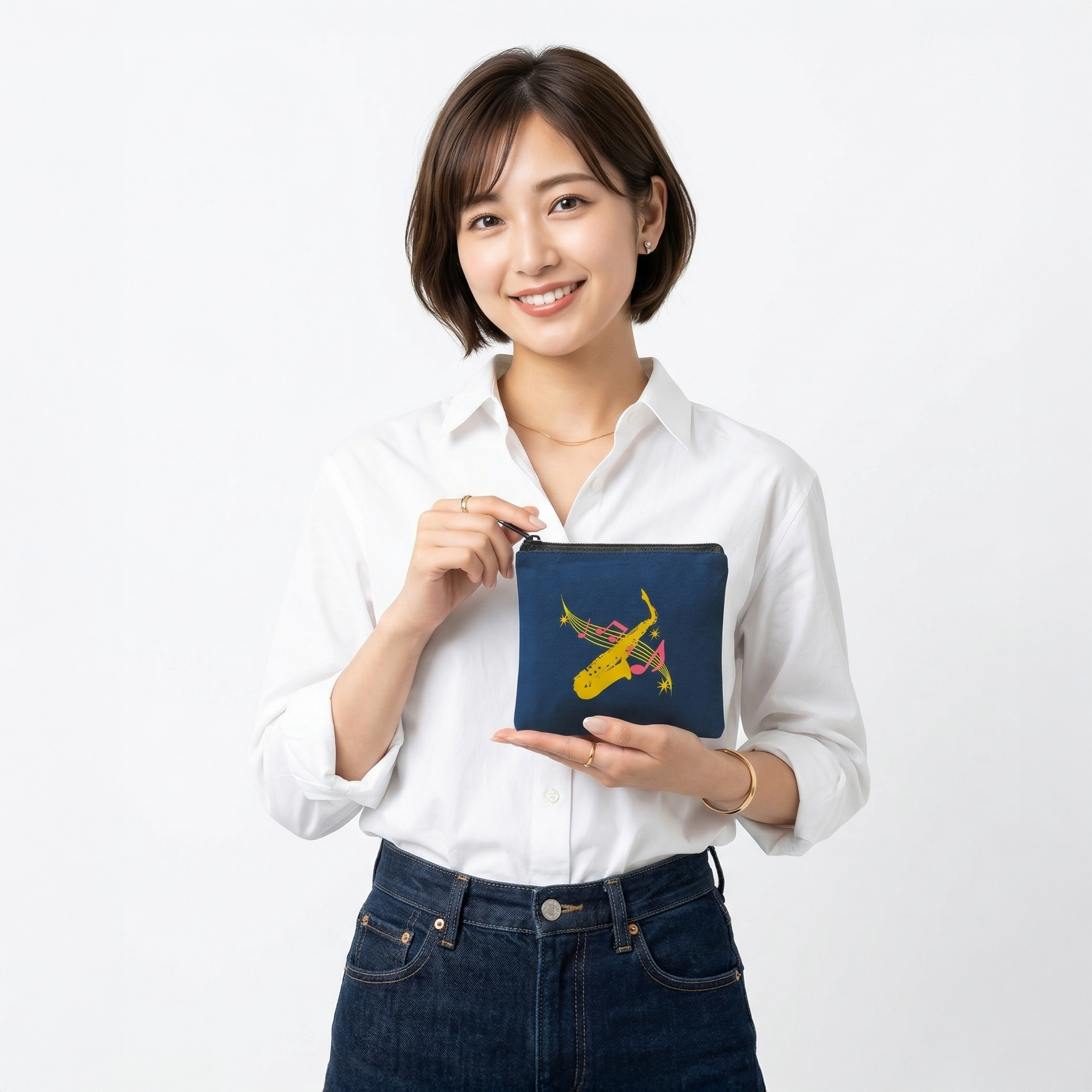 ライトキャンバスフラットポーチ（SS）【白プリント有】