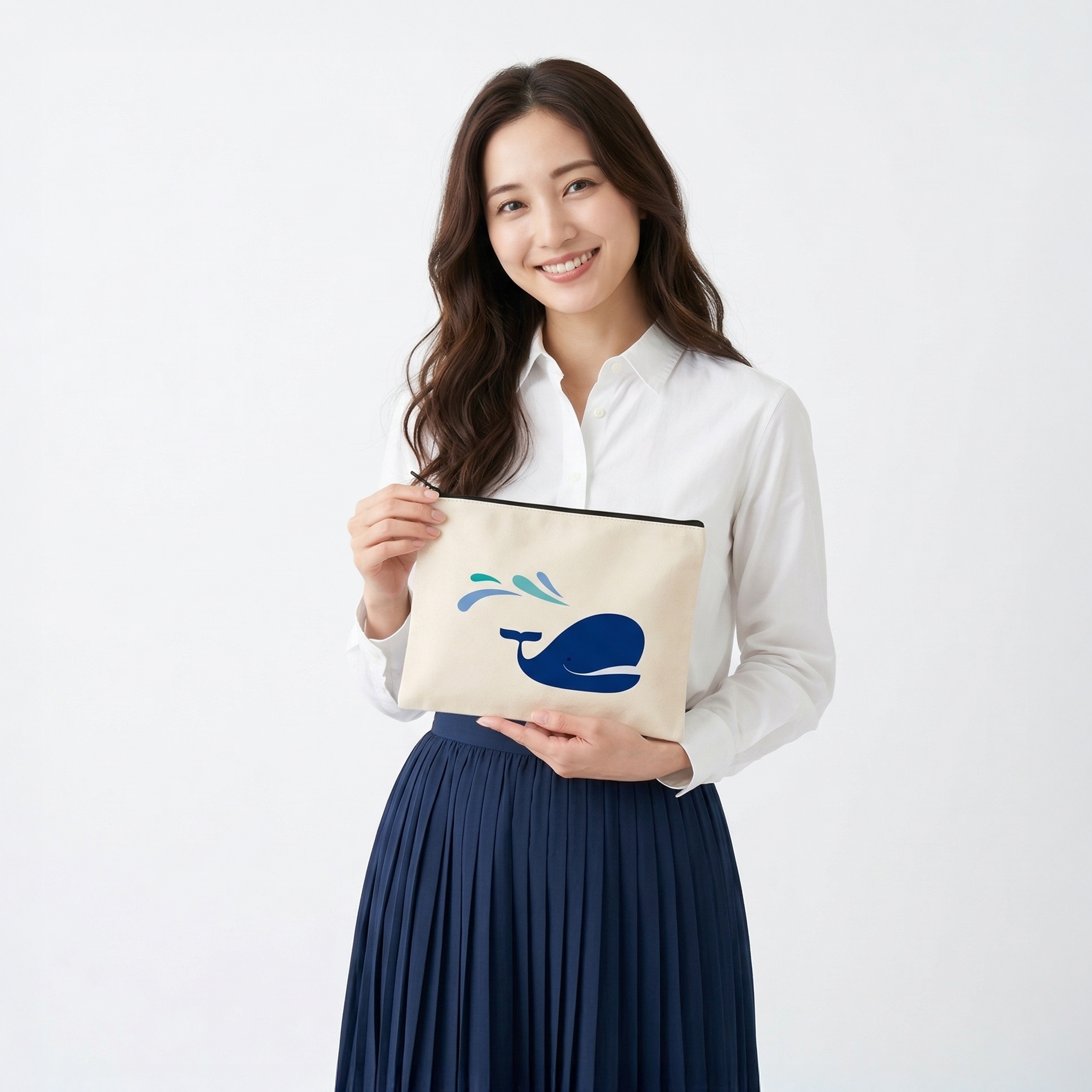 キャンバスフラットポーチ（M）【白プリント有】