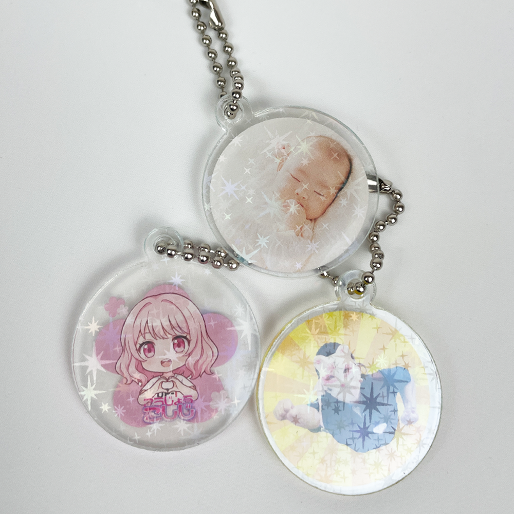 ホログラムアクリルキーホルダー（丸型）4cm キラキラスター