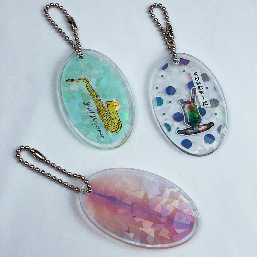 ホログラムアクリルキーホルダー（楕円型）6cm ランダムブロック